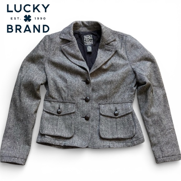 Lucky Women Herringbone 3-Button Vented Blazer Jacket Academia MilitarySize L